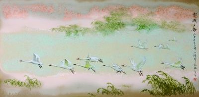 陳軍、傅長(zhǎng)敏合作作品：高溫色釉綜合裝飾瓷板《鄱湖之歌》